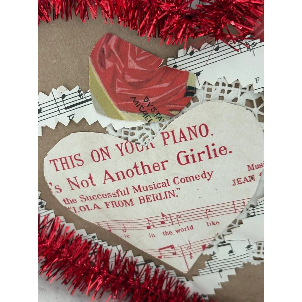 Handmade Paper Hanging Hearts OOAK Valentines‎ Day Garland Sheet Music Romance